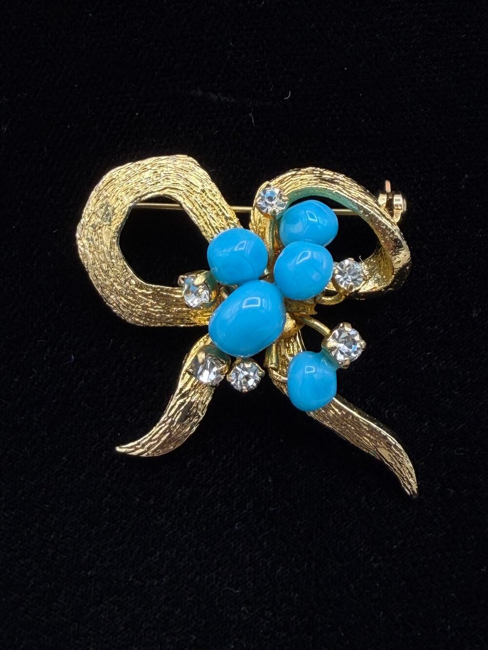 Vintage Christian Dior 1966 Germany Gold Tone Turquoise Stone Brooch Pin